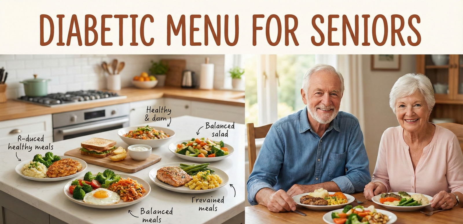 Senior couple enjoying a healthy, balanced diabetic meal together