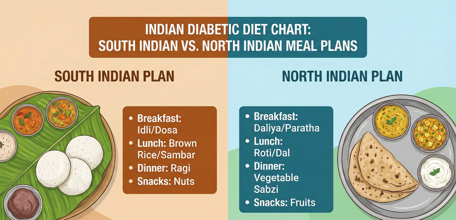 Comparison of healthy South Indian and North Indian diabetic meal plates