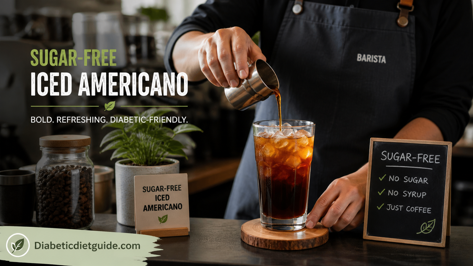 Barista preparing a sugar-free iced Americano